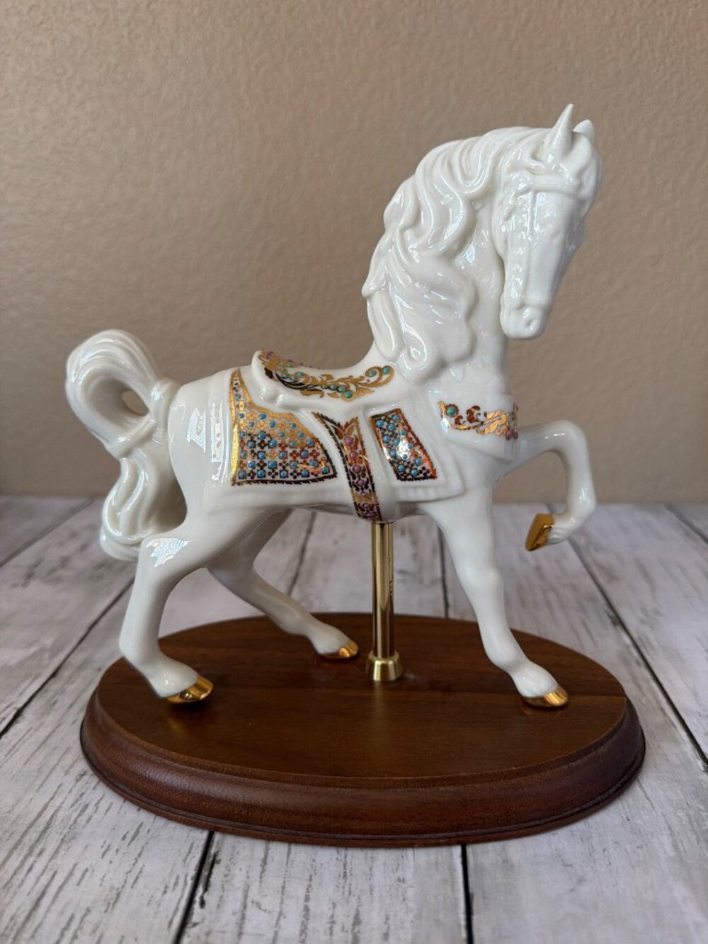 1995 Lenox China Jewels Carousel Horse Figurine Porcelain Wood Base No Box/COA